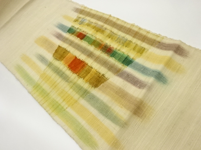 手織り紬抽象縞模様織出し名古屋帯